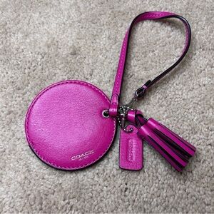 Coach Fuchsia Leather mirror bag charm with Tassel